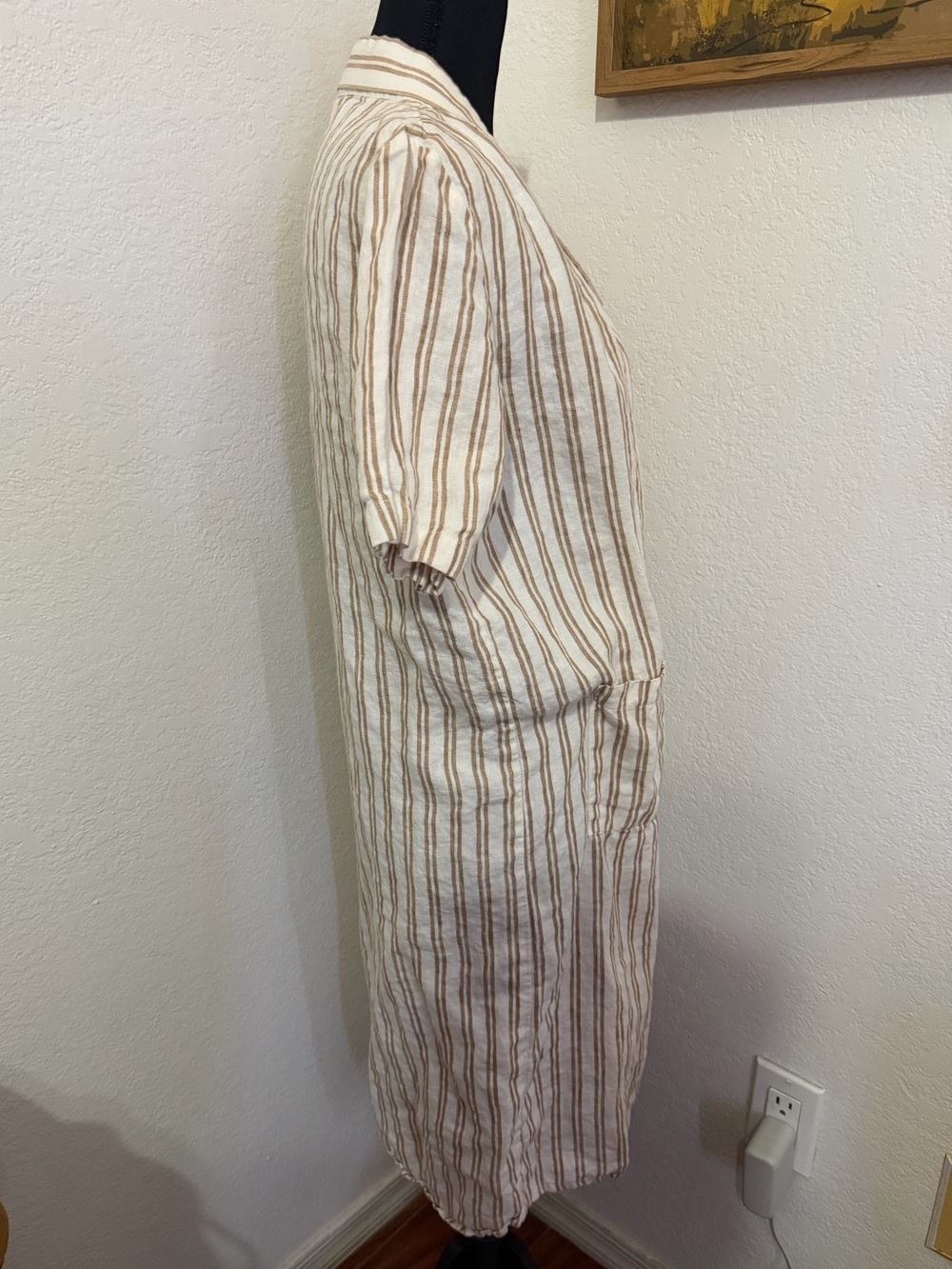 Rita Row Arashi Striped V-Neck Wrap 100% Organic Cotton Dress in Cream & Tab - S - Picture 3 of 12